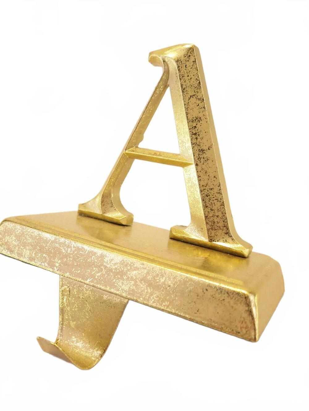 Vintage Gold Color A Christmas Stocking Holder, 4.25" tall